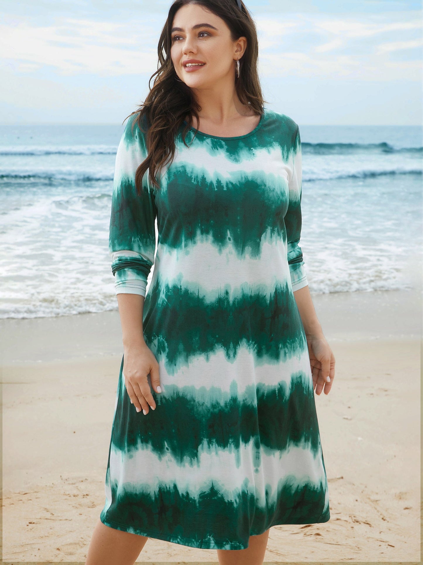 Tie-Dye Round Neck Midi Knit Dress
