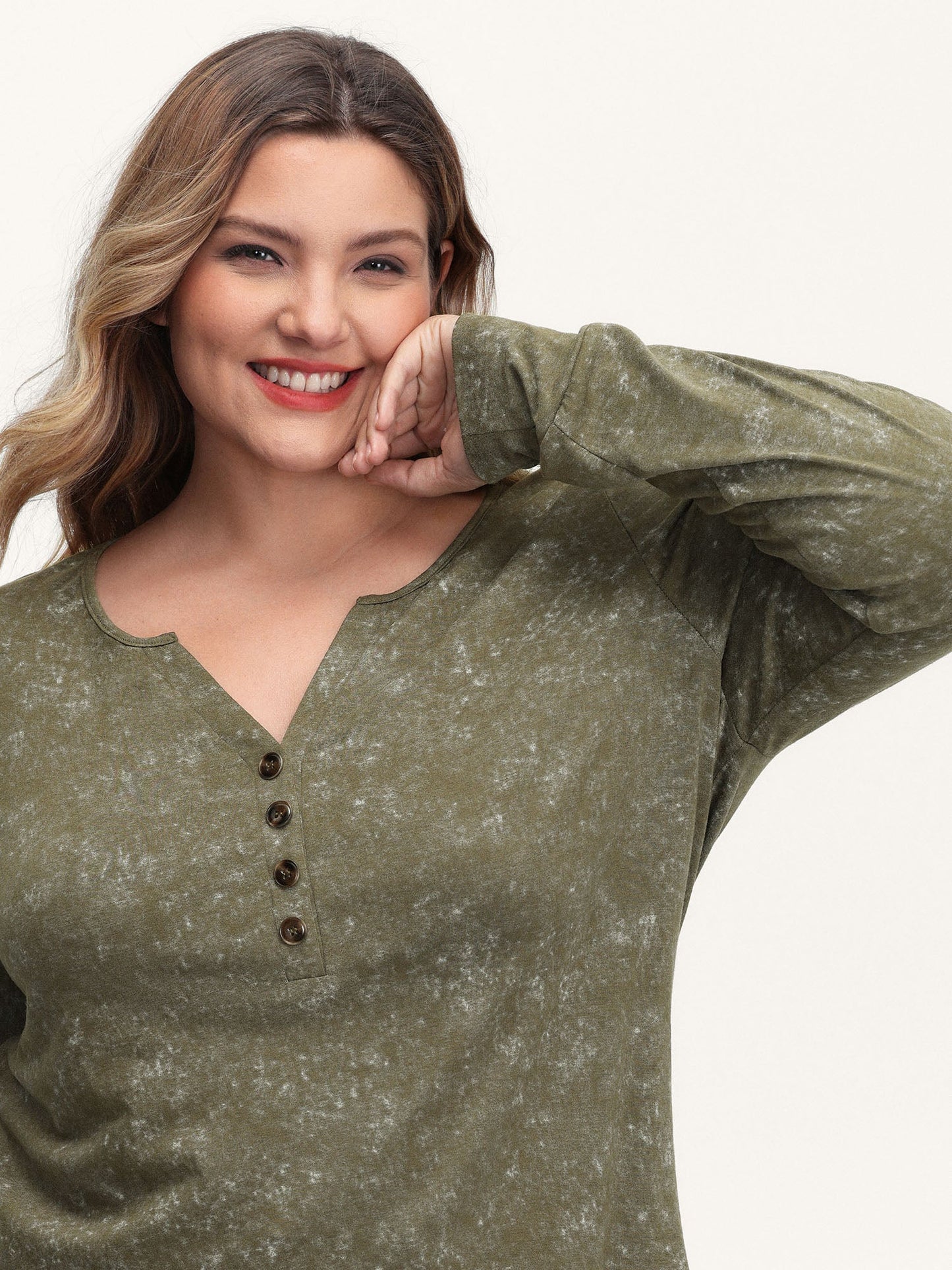 Snowflake Effect Button Detail T-Shirt