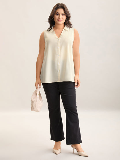 Button Placket Collar Tank Top