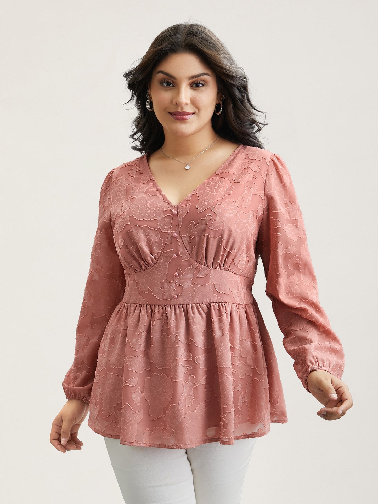 Textured Waist-Cinched Lined Button Shirt