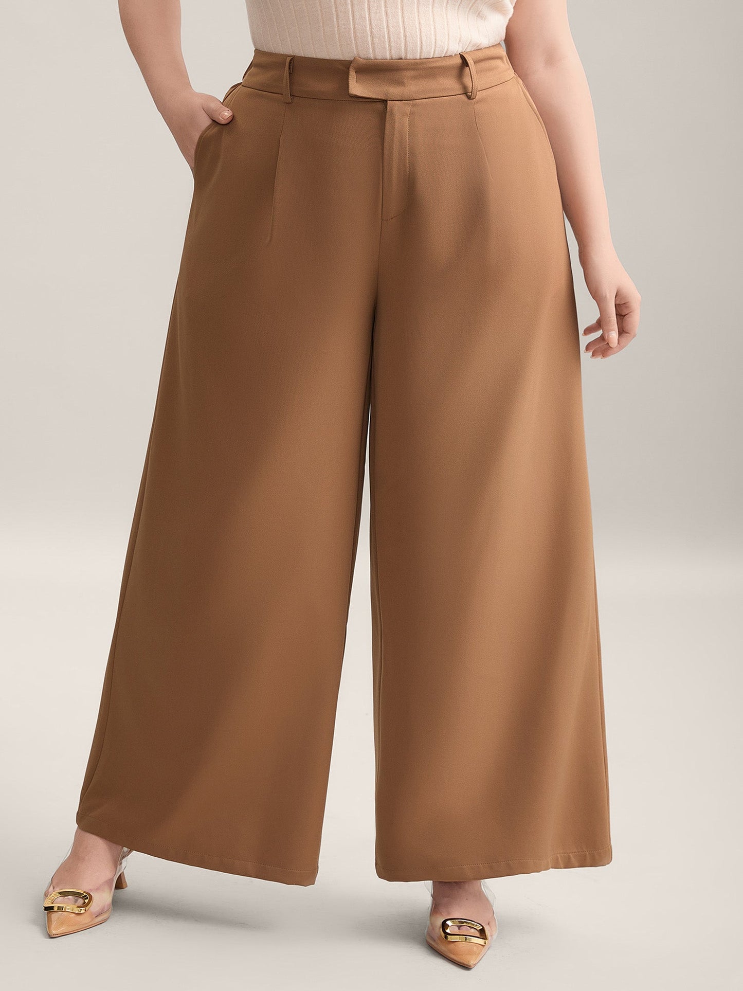 Stretchy Waist Pleated Wide-Leg Pants