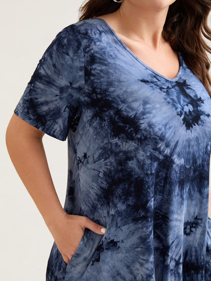 Tie-Dye Stretchy Asymmetrical Hem T-Shirt