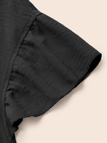 Solid Gathered Flutter Trim Blouse