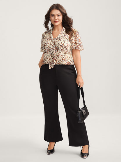Leopard Print Ribbon Collar Blouse