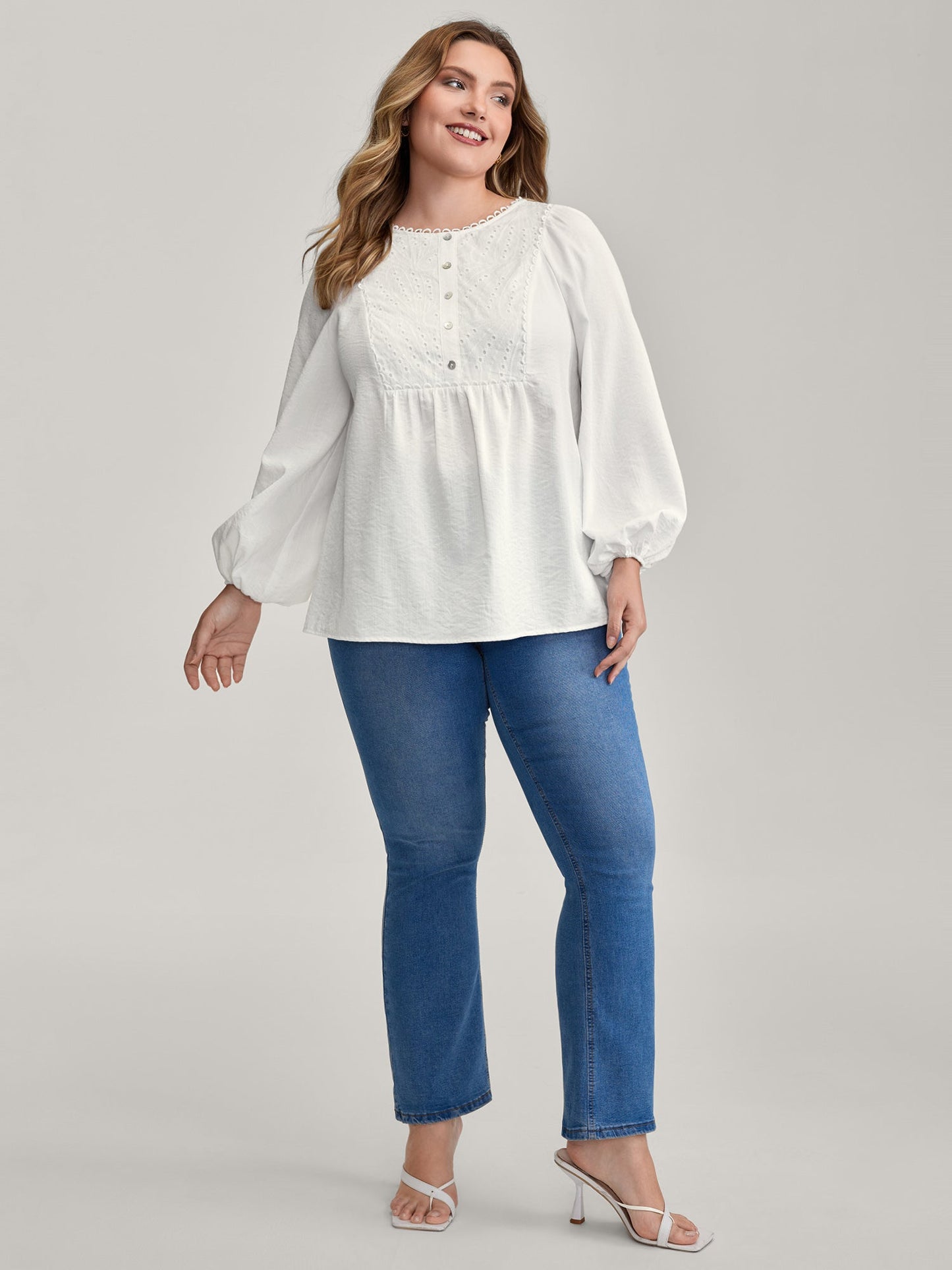 Lace Trim Button Decor Blouse