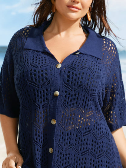 Polo Neck Geometric Cut Out Swim Cover Up