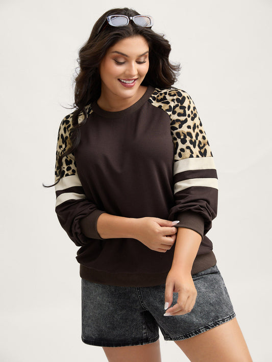 Leopard Print Stretchy Hem Contrast Sweatshirt