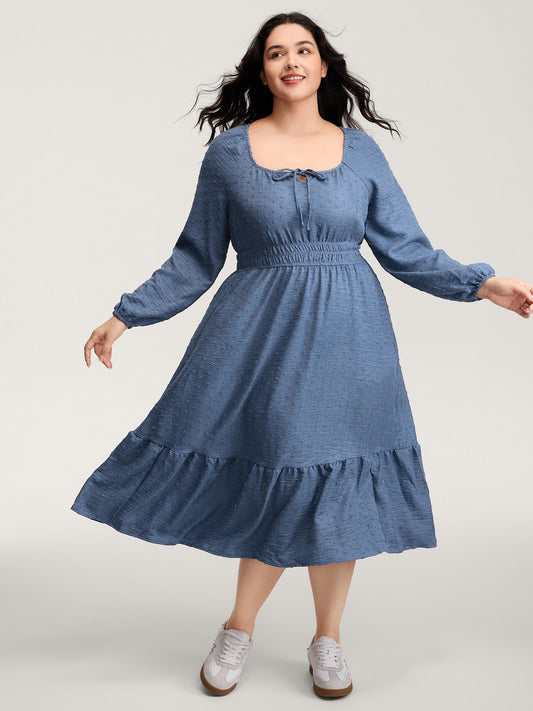 Textured Shirred Waist Neck-Tie Maxi Dress