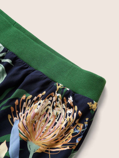 Natural Flowers Contrast Pocket Rib Knit Sleep Bottoms