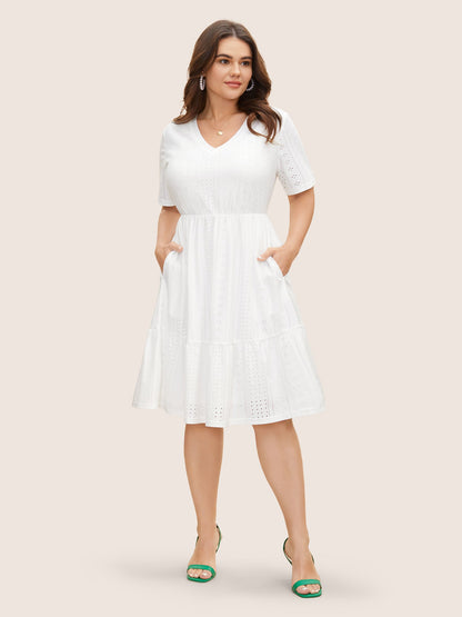 Plain Broderie Anglaise Elastic Waist Dress