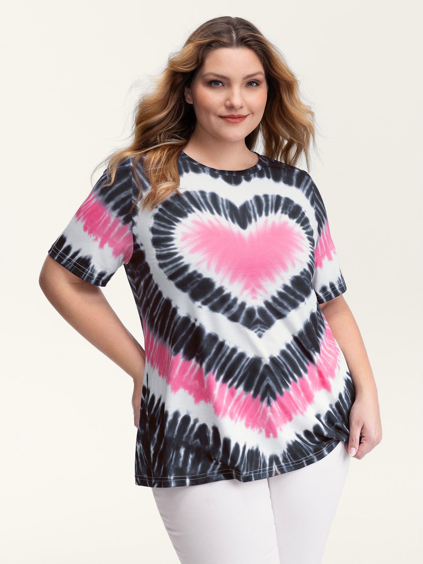 Love Heart Tie-Dye Print T-Shirt