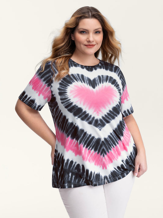 Love Heart Tie-Dye Print T-Shirt