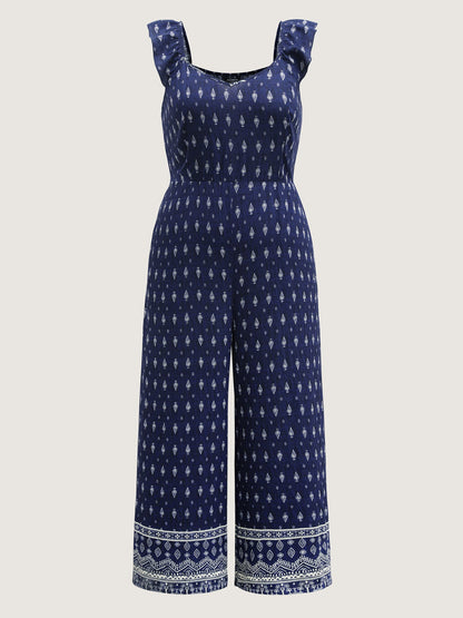 Rayon Boho Print Stretchy Waist Jumpsuit