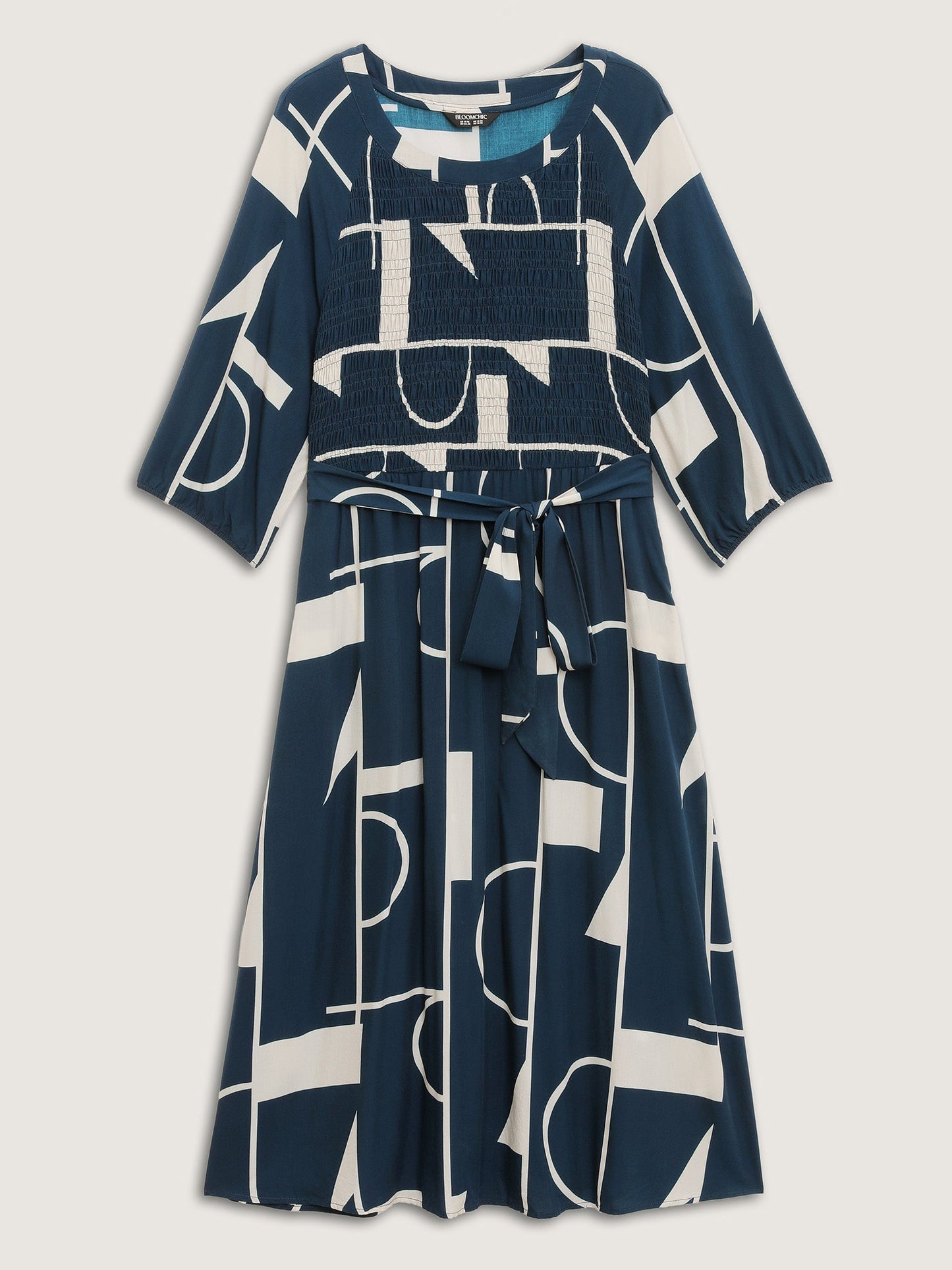 Supersoft Geometrical Print Shirred Bodice Tie Maxi Dress