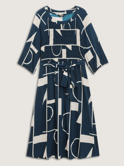 Supersoft Geometrical Print Shirred Bodice Tie Maxi Dress