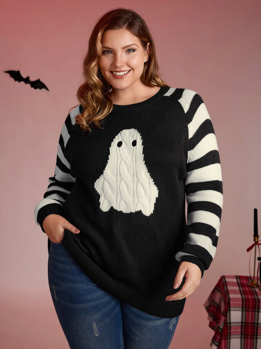 Hey Ghost Raglan Stripe Sleeve Pullover