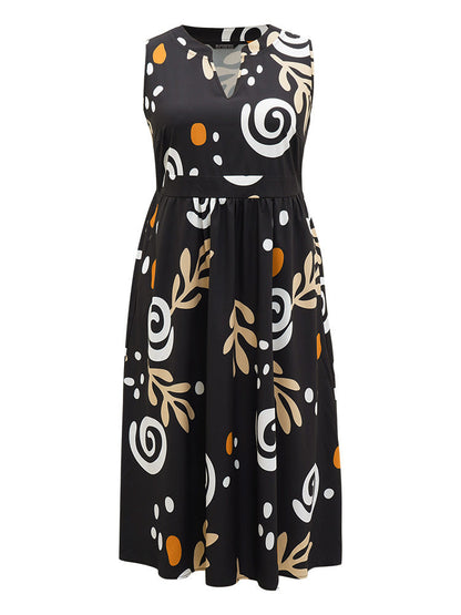 Graphic Print Notched Pocket Tank Dress
