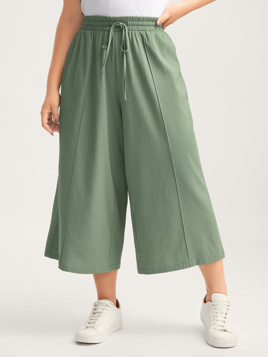 Drawstring Pin Tuck Wide-Leg Pants