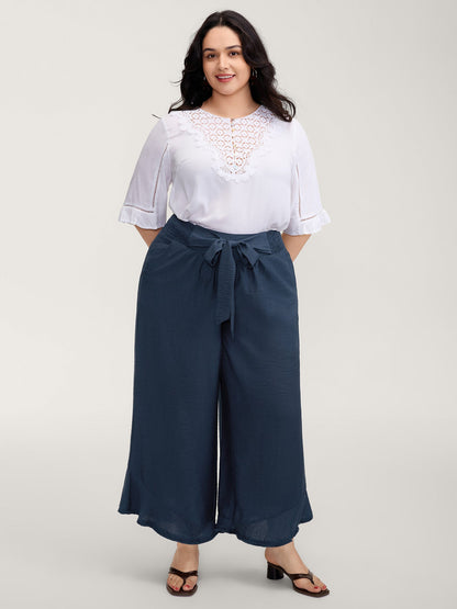 Waist-Tie Knotted Ruffled Wide-Leg Pants