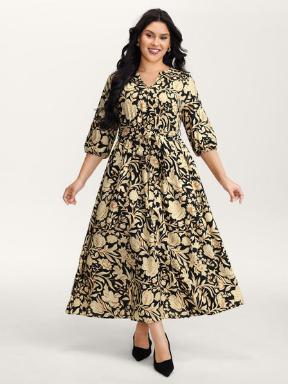 Floral Print Notched Collar Maxi Dress