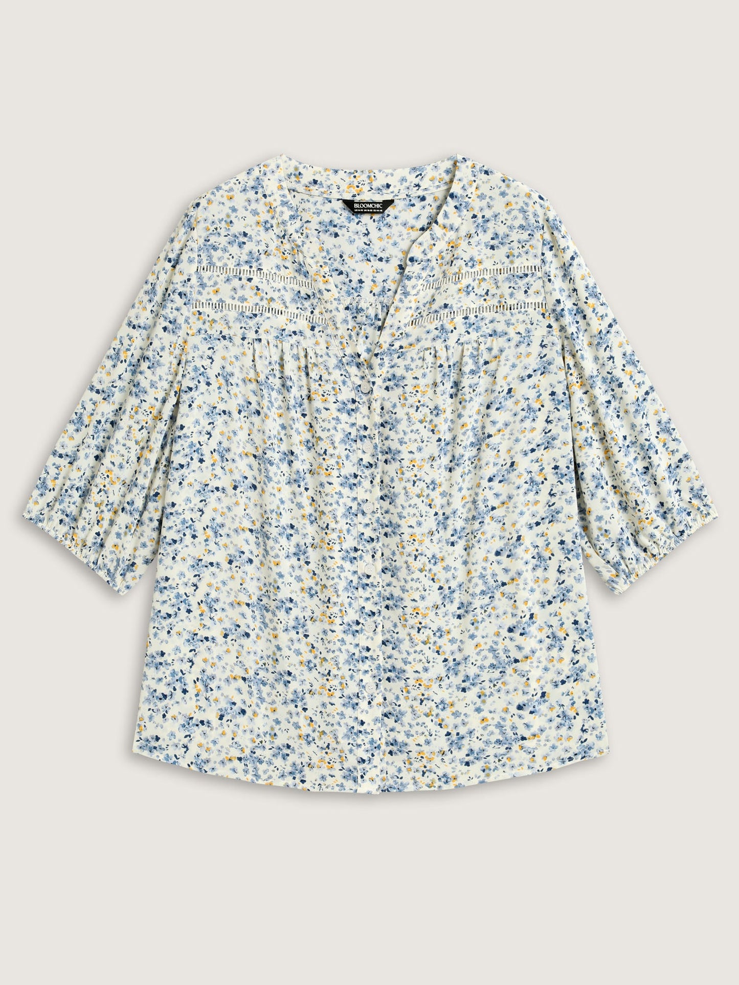 Floral Print Lace Trim Flowy Blouse