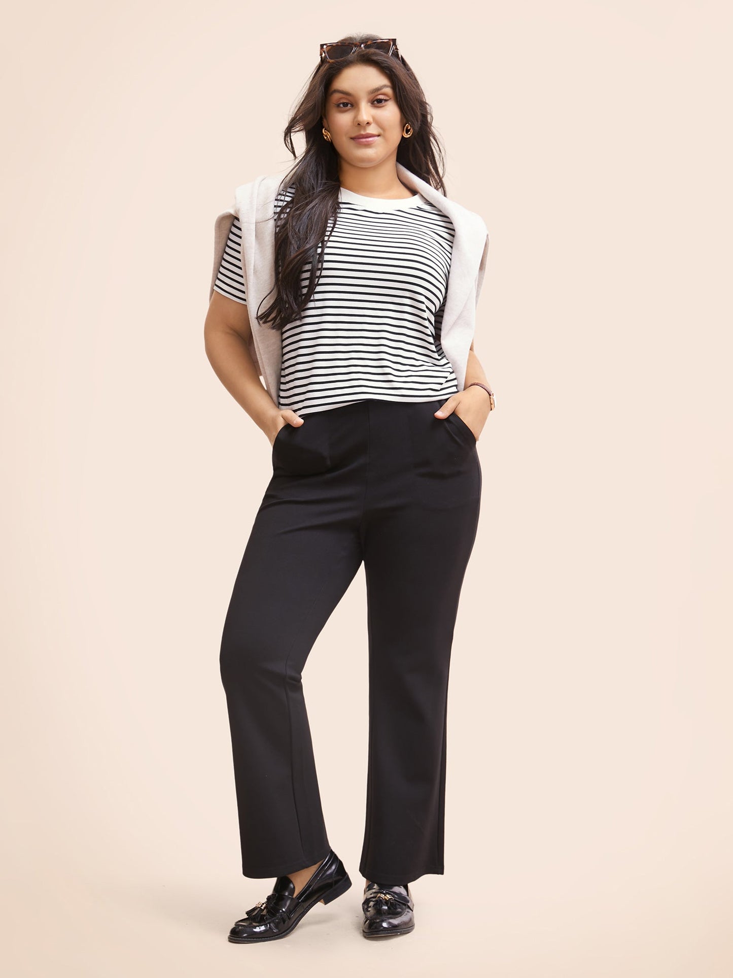 Striped Crew Neck Rib Knit T-shirt