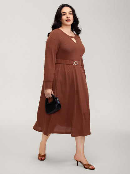 Heather Ribbed Stretchy Metal Buckle Maxi Dress
