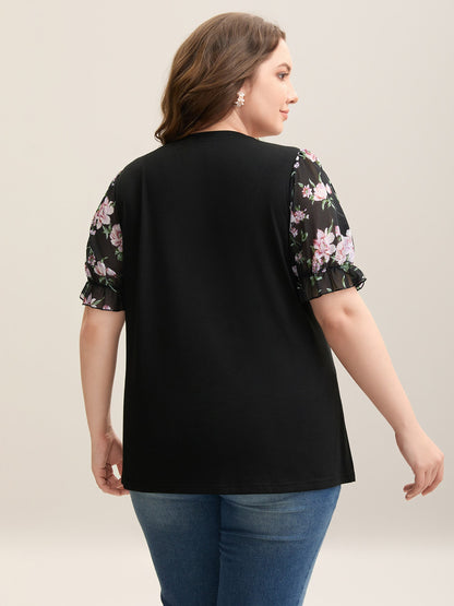 Printed Puff Sleeve Crew Neck T-Shirt