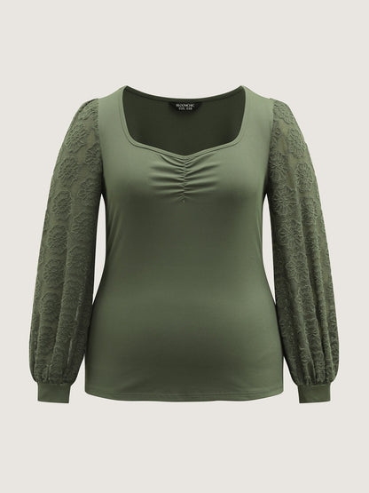 Ruched Deep-Neckline Solid Knit Top