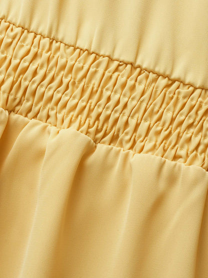 Plain Shirred Ruffle Trim Sleeveless Dress