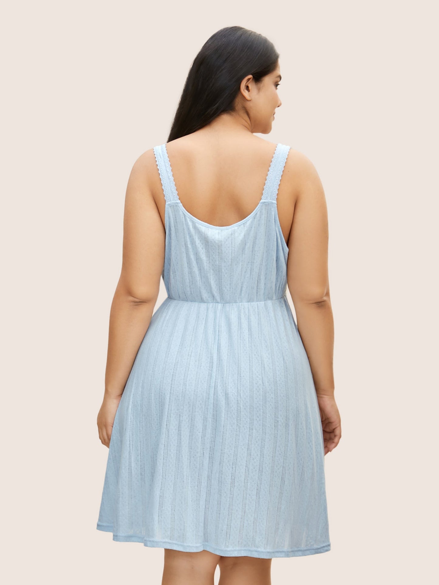 Texture V Neck Lace Panel Sleep Dress
