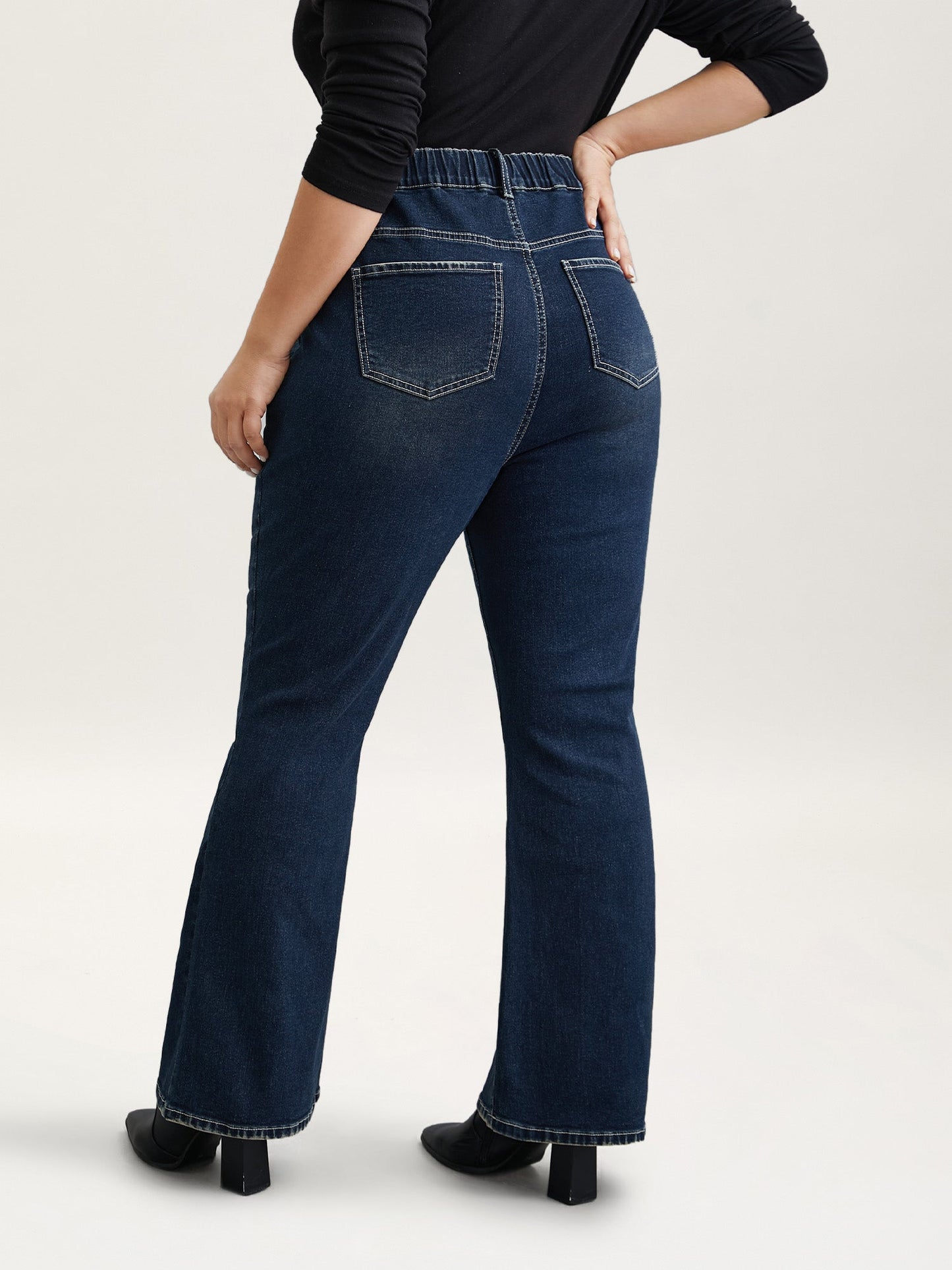 Whiskered Stretchy Waist Bootcut Jeans