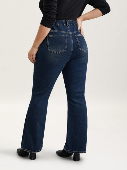 Whiskered Stretchy Waist Bootcut Jeans