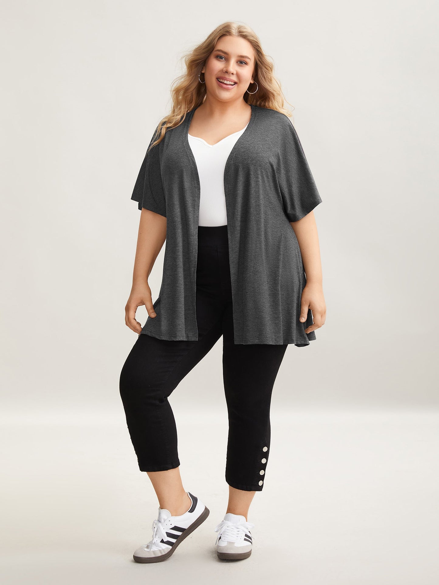 Flared Sleeve Open-Front Kimono Cardigan