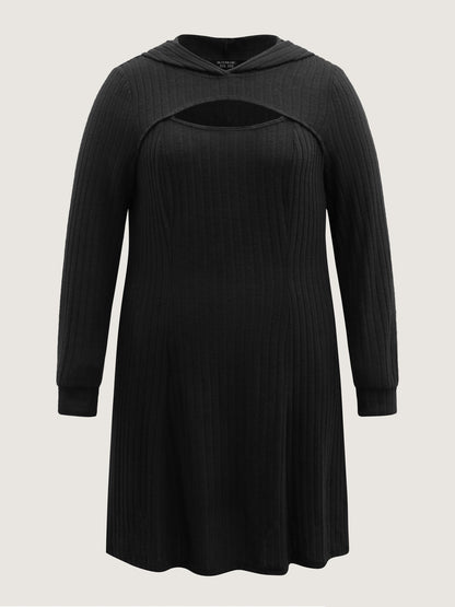 Textured Neck Cut-Out A-Line Midi Dress