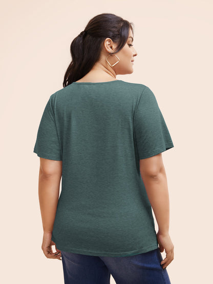 Solid Heather Overlap Collar Gathered T-shirt