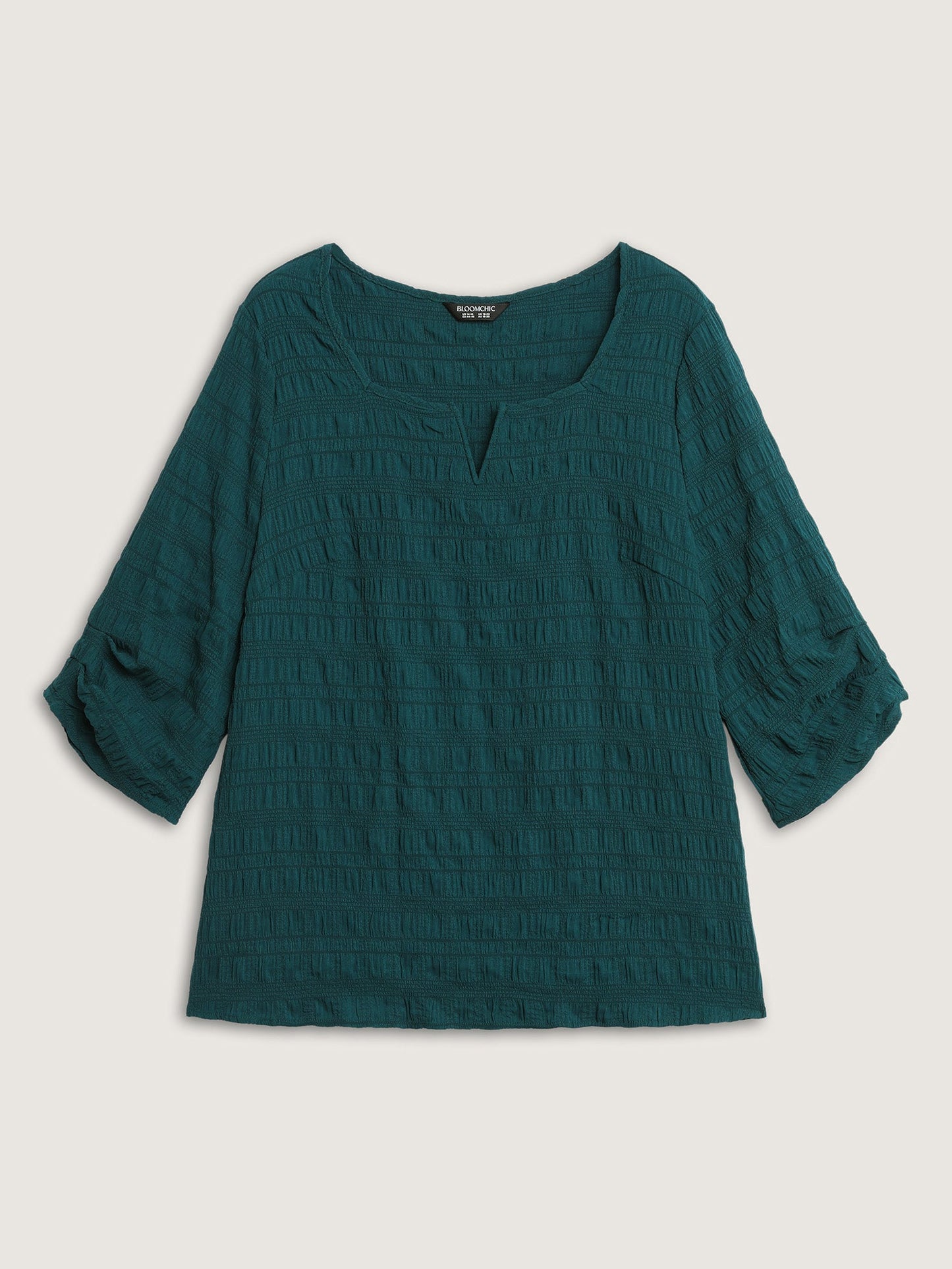Textured Gathered Sleeve Solid Blouse