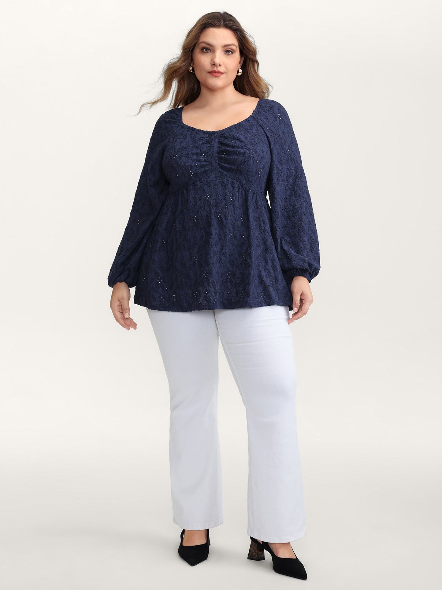 Ruched Bodice Lantern Sleeve Knit Top