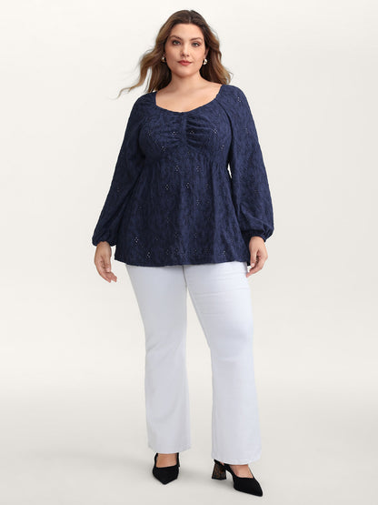 Ruched Bodice Lantern Sleeve Knit Top