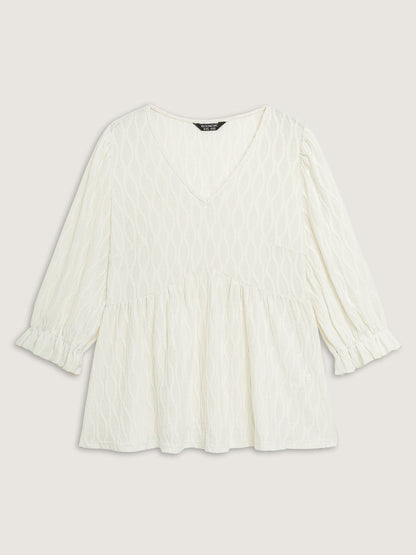 Textured Puffy Sleeve V-Neck Blouse
