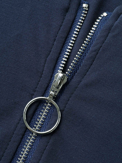 Zipper Front Pockets Collar Jumpsuit