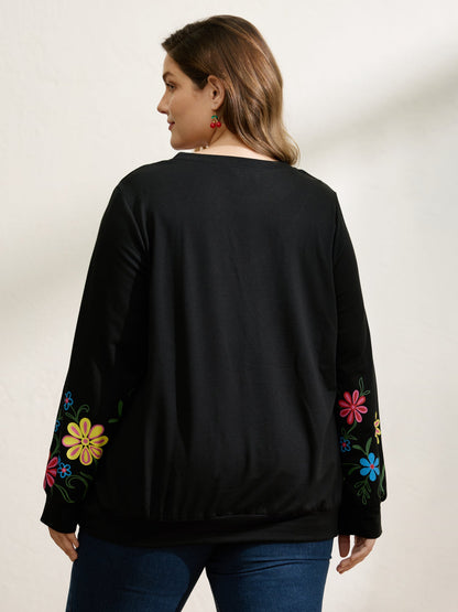 Floral Sheer Lined Contrast Sweatshirt