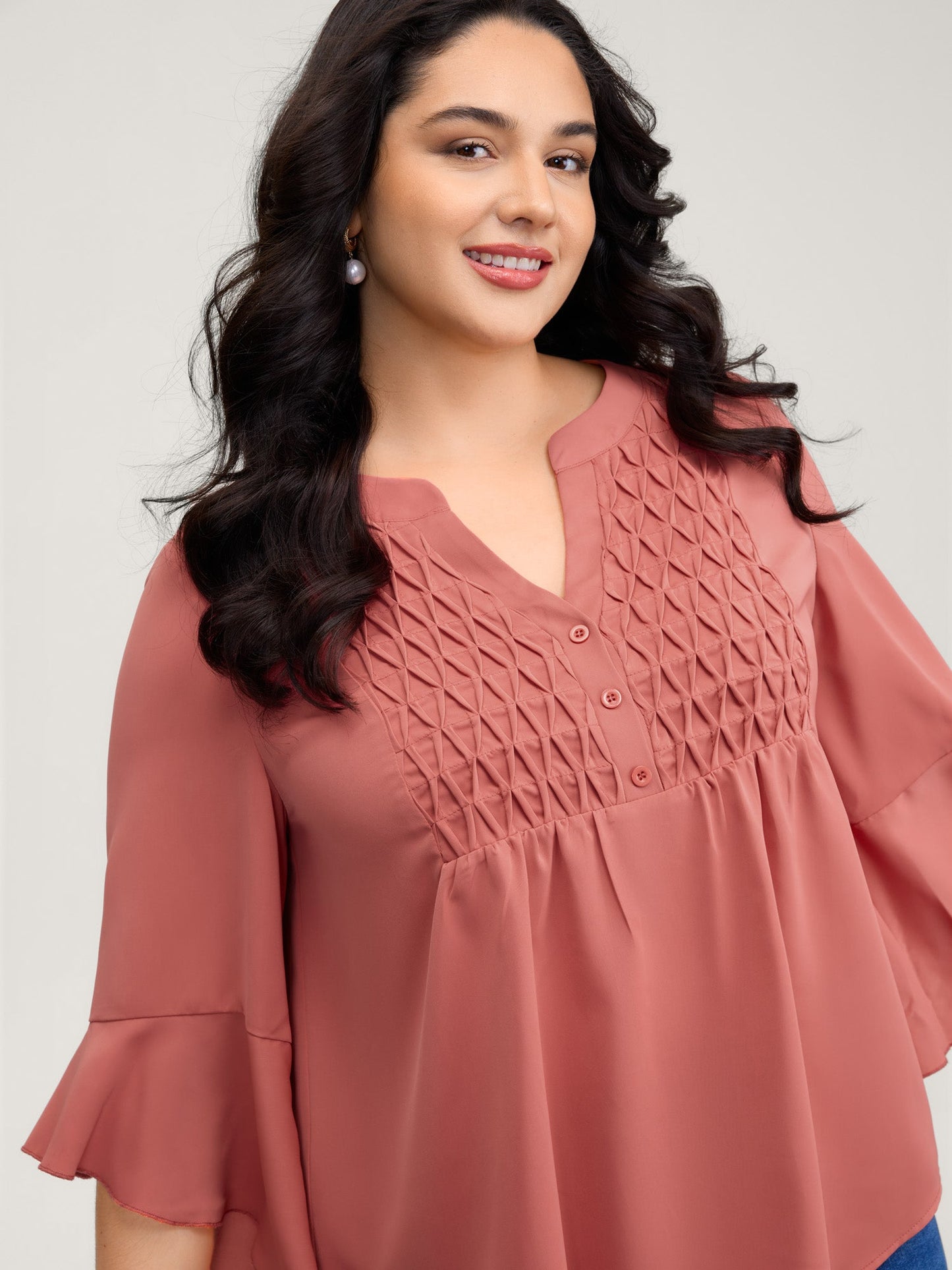 Textured Ruffled Sleeve Flowy Blouse