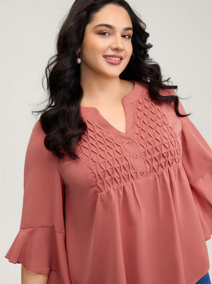 Textured Ruffled Sleeve Flowy Blouse