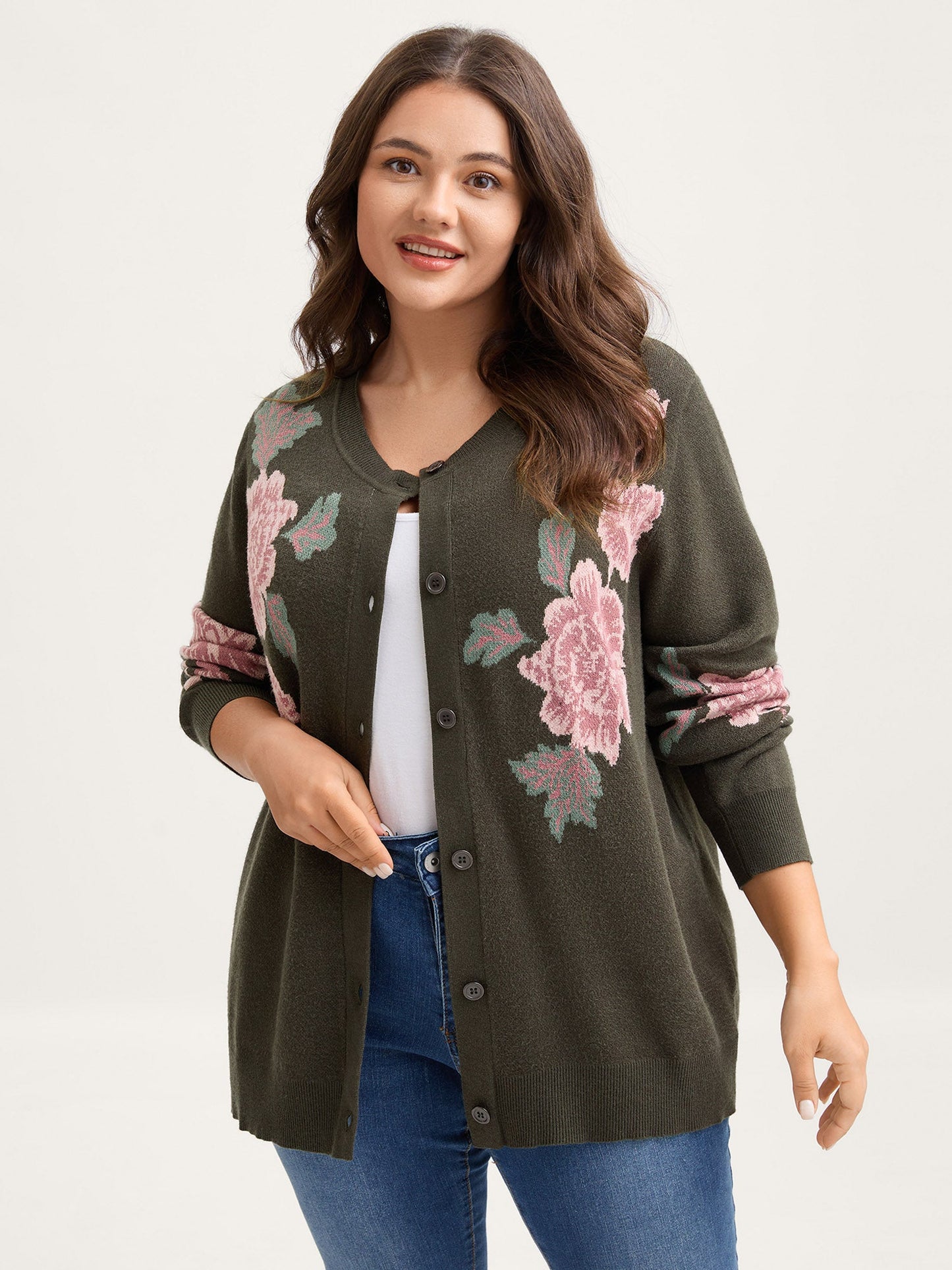 Supersoft Floral Print Button-Down Knit Cardigan