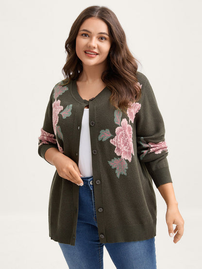 Supersoft Floral Print Button-Down Knit Cardigan