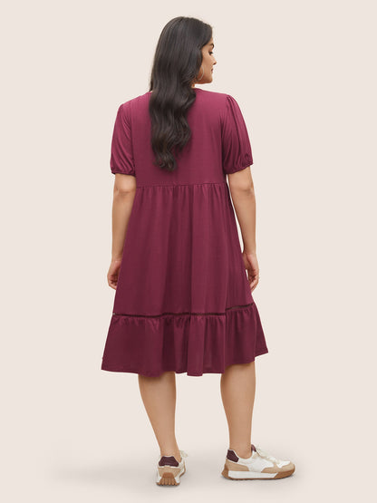 Supersoft Essentials Plain Pleated Patchwork Ruffle Hem Dress