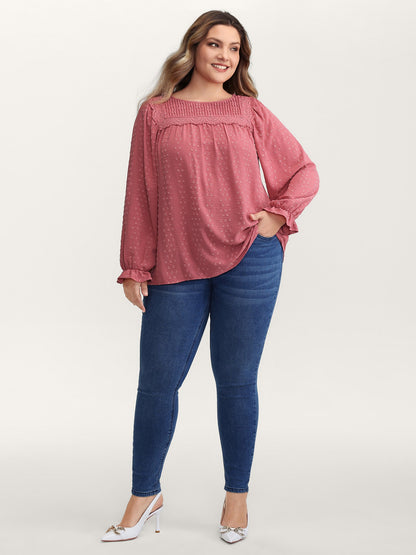 Lace Trim Pleated Textured Blouse