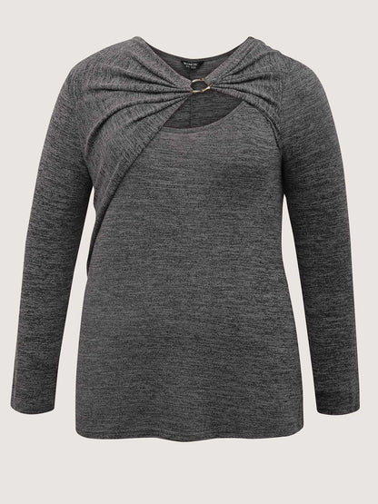 Heather Metal Detail Ruched T-Shirt