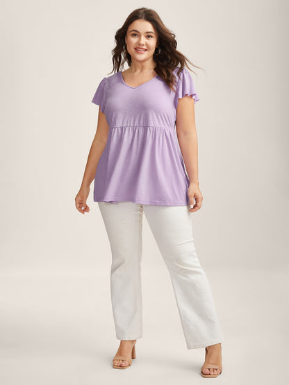 Crisscross Detail Solid Flutter Sleeve Top